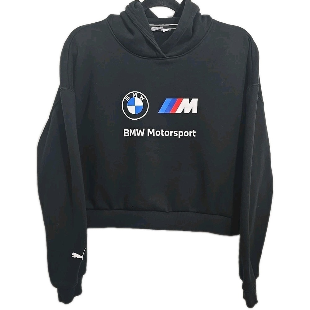 Puma BMW Motorsport Cropped Hoodie Womens Medium Black Sweatshirt 531259-01 - Picture 1 of 6